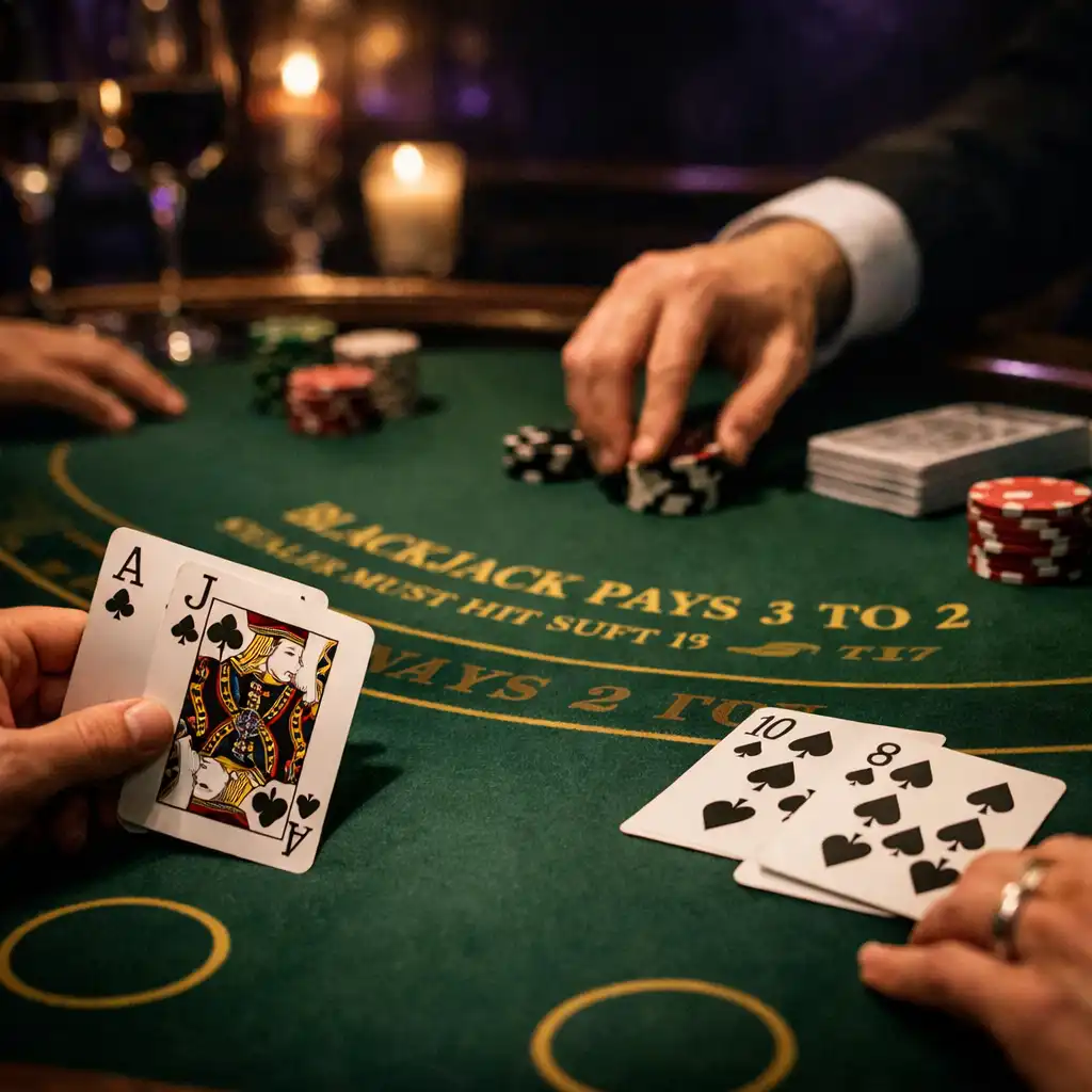 Večerný blackjack stôl